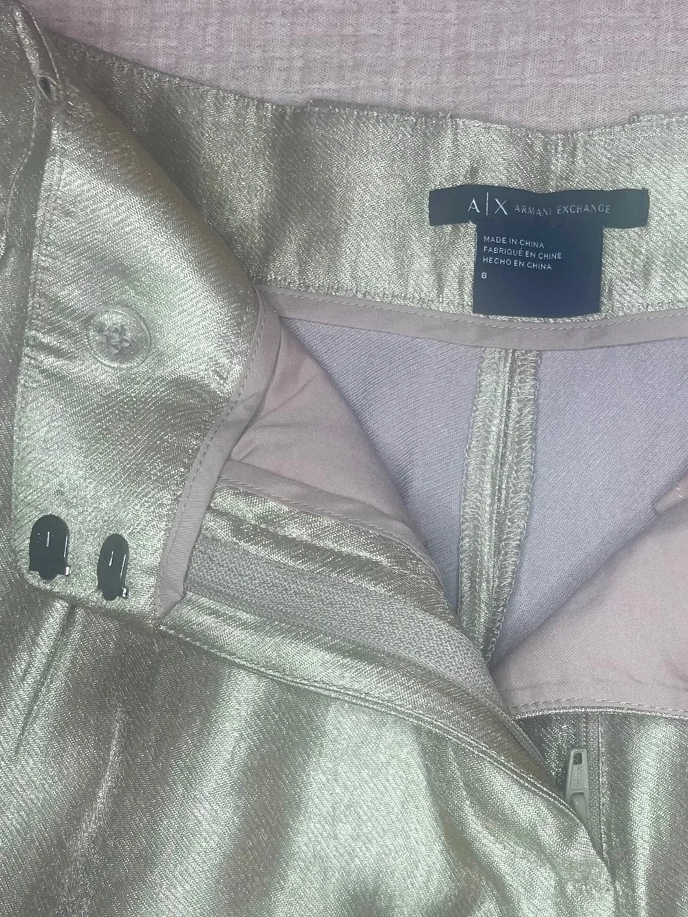 A|X Armani Exchange Champagne Metallic Shorts 14 High Rise Pleated